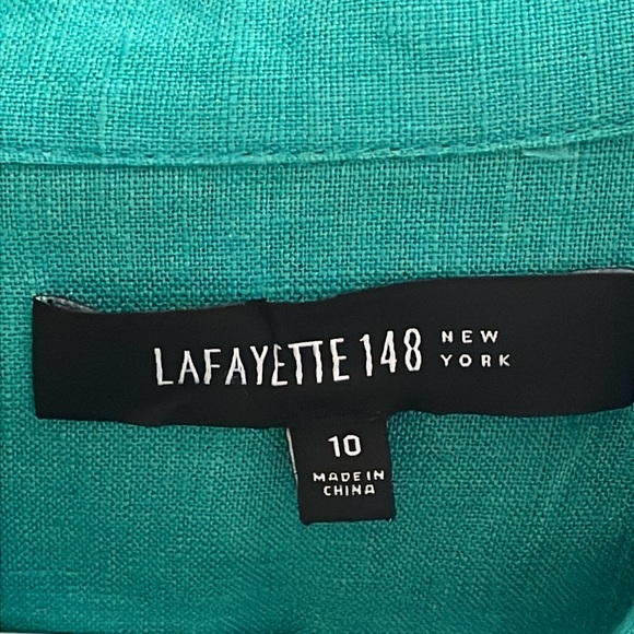 Lafayette 148 New York women's Size 10 teal green linen button up shirt.‎ - Picture 6 of 8
